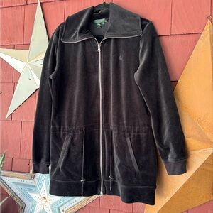 Vintage 90s Y2K Lauren Ralph Lauren Velour Black Zipper Full Hoodie Size L